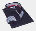 Donny Cotton Knit-Stretch Button-Up Shirt with Contrast Details Black | Tailored Fit (Fitted)