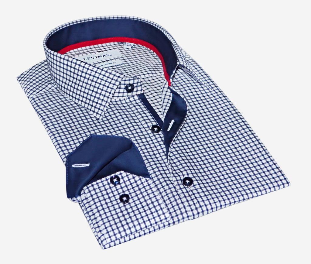 Michael Button-Up Shirt with Contrast Details in Navy Check | Contemporary Fit (Regular)