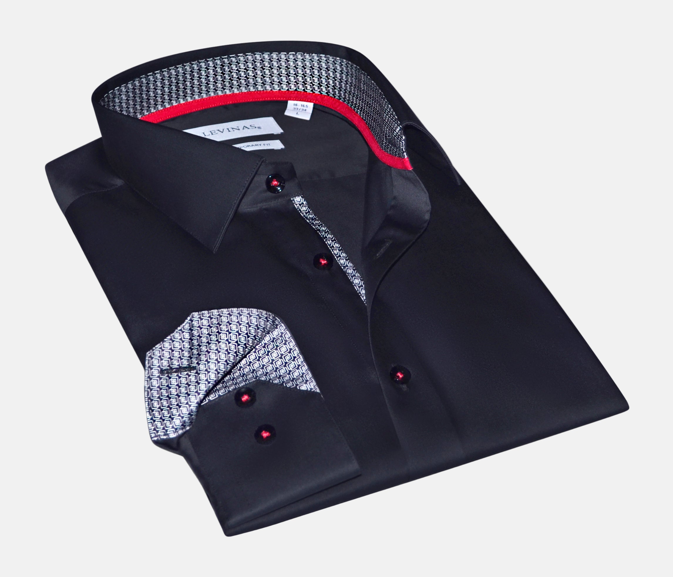 David Button-Up Shirt with Contrast Details Black | Contemporary Fit (Regular)