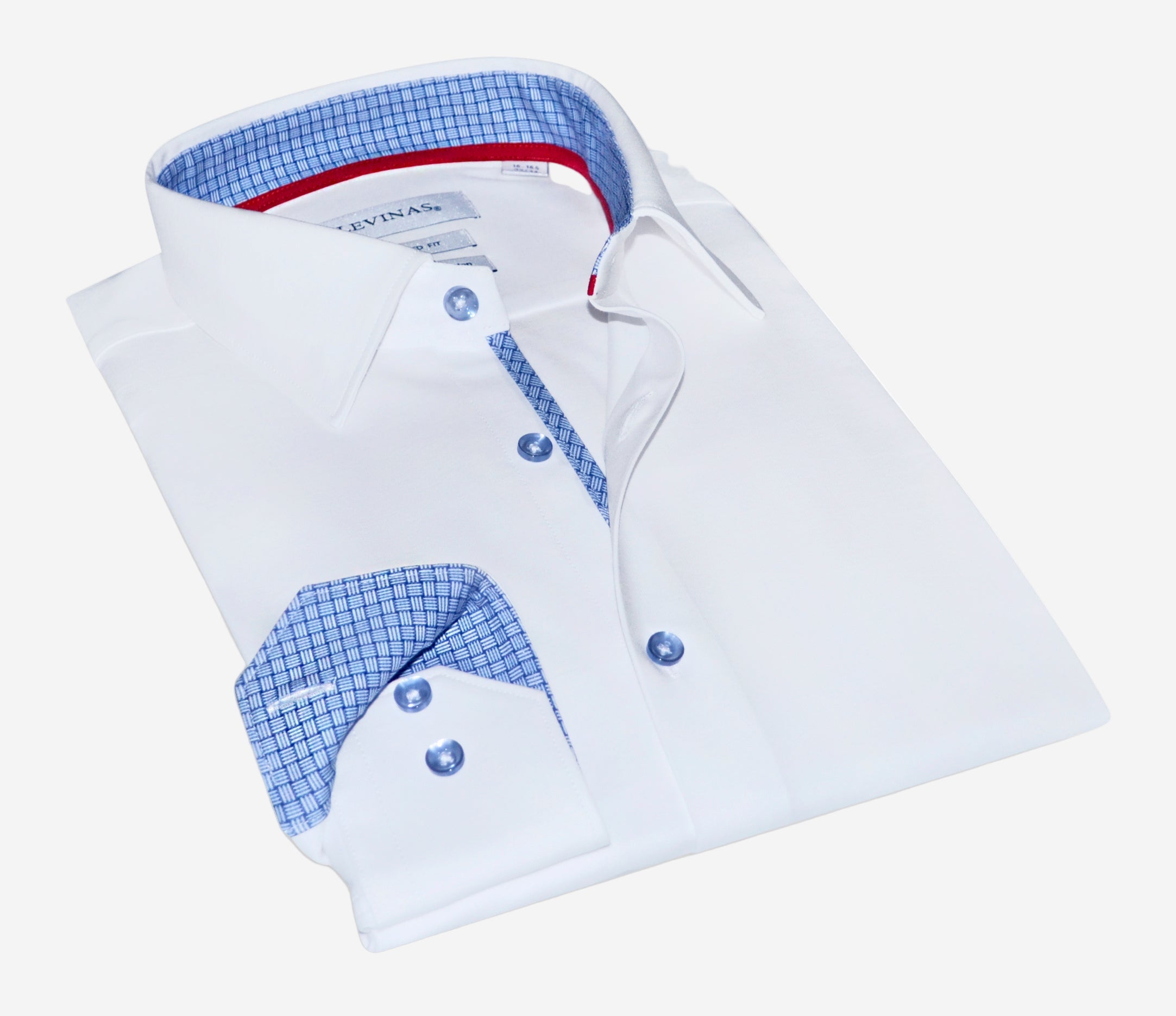 Edward Cotton Knit-Stretch Button-Up Shirt with Contrast Details White | Tailored Fit (Fitted)