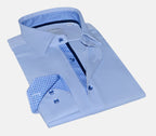 Levy Cotton Knit-Stretch Button-Up Shirt with Contrast Details Blue | Tailored Fit (Fitted)