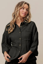 Women's Crinkle Gauze Set | Black