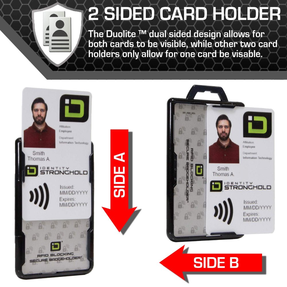 Secure Badge Holder Duolite ® Vertical 2 ID Card Holder Retractable Reel and Lanyard Bundle