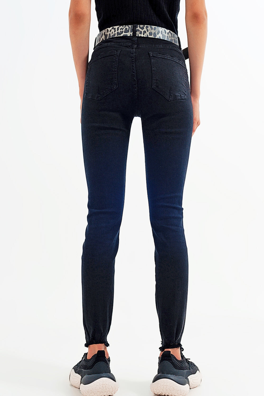 Black Jagged Hem Skinny Stretch Jeans