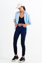 Black Jagged Hem Skinny Stretch Jeans