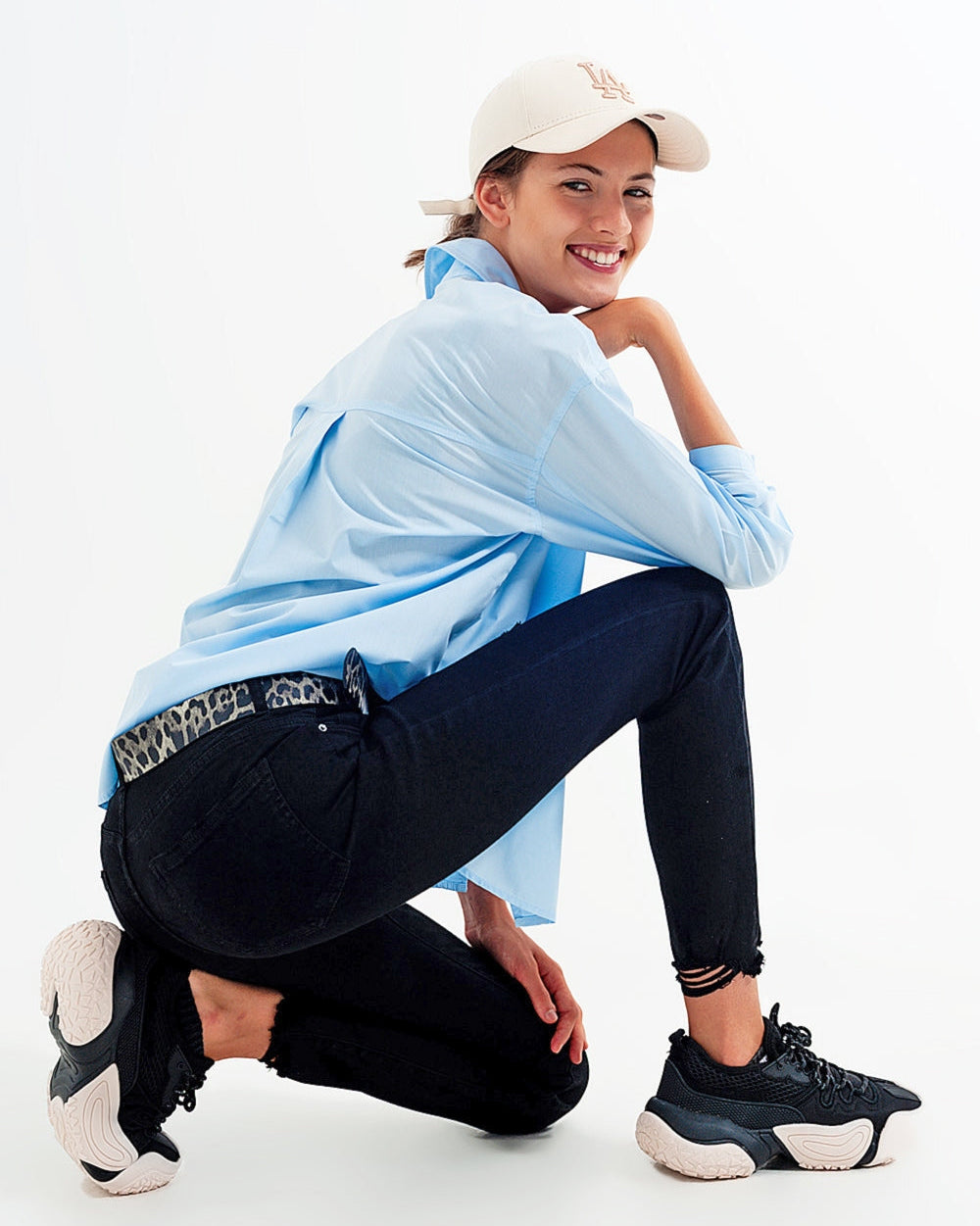 Black Jagged Hem Skinny Stretch Jeans