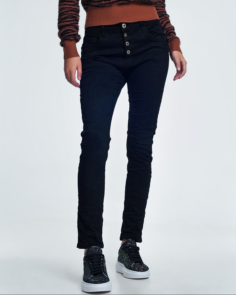 Black Jeans with Button Closure