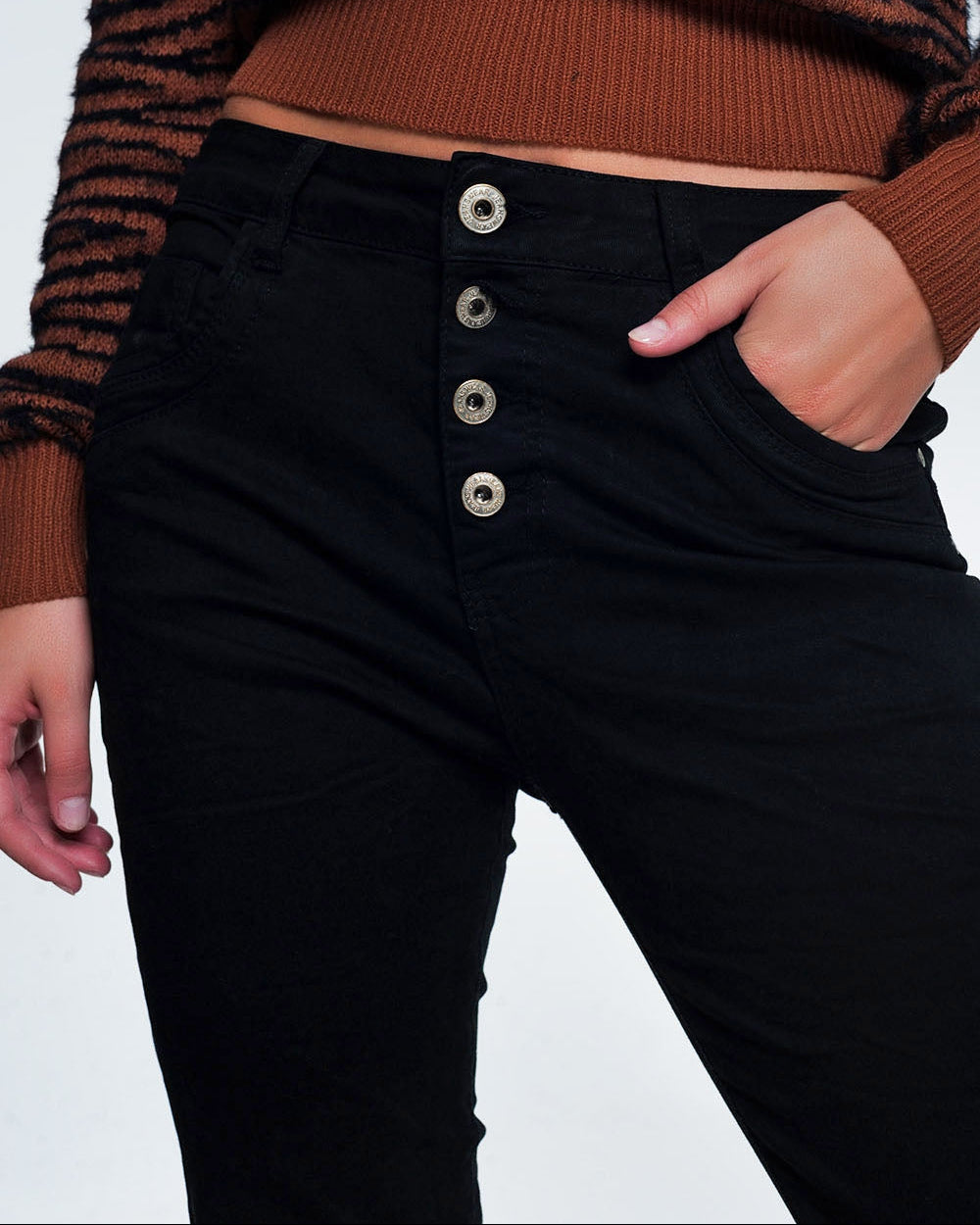Black Jeans with Button Closure
