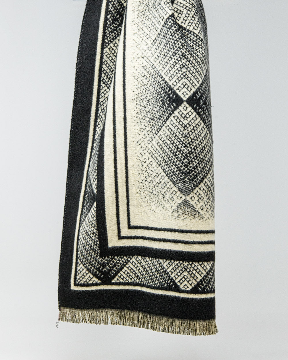 Black Knitted Scarf with Geometric Print