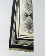 Black Knitted Scarf with Geometric Print