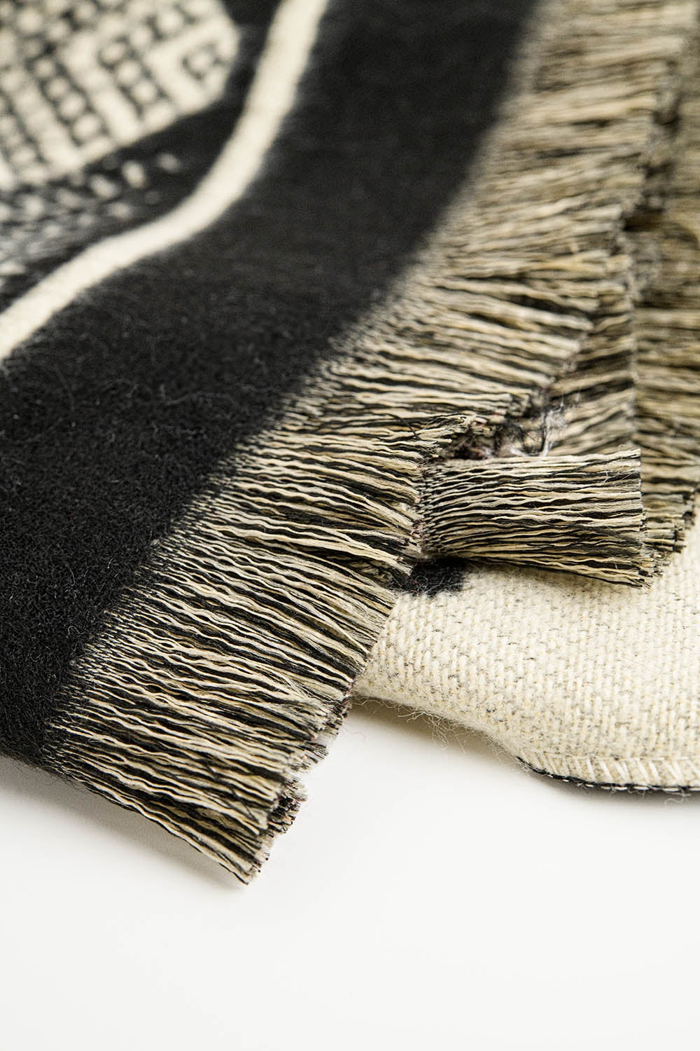 Black Knitted Scarf with Geometric Print