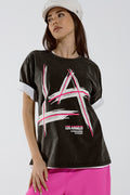 Black Relaxed T-Shirt Printed LA Los Angeles Logo