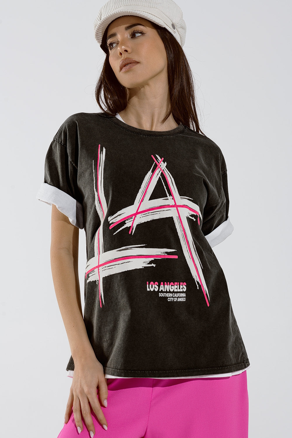 Black Relaxed T-Shirt Printed LA Los Angeles Logo