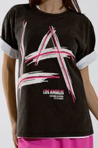 Black Relaxed T-Shirt Printed LA Los Angeles Logo