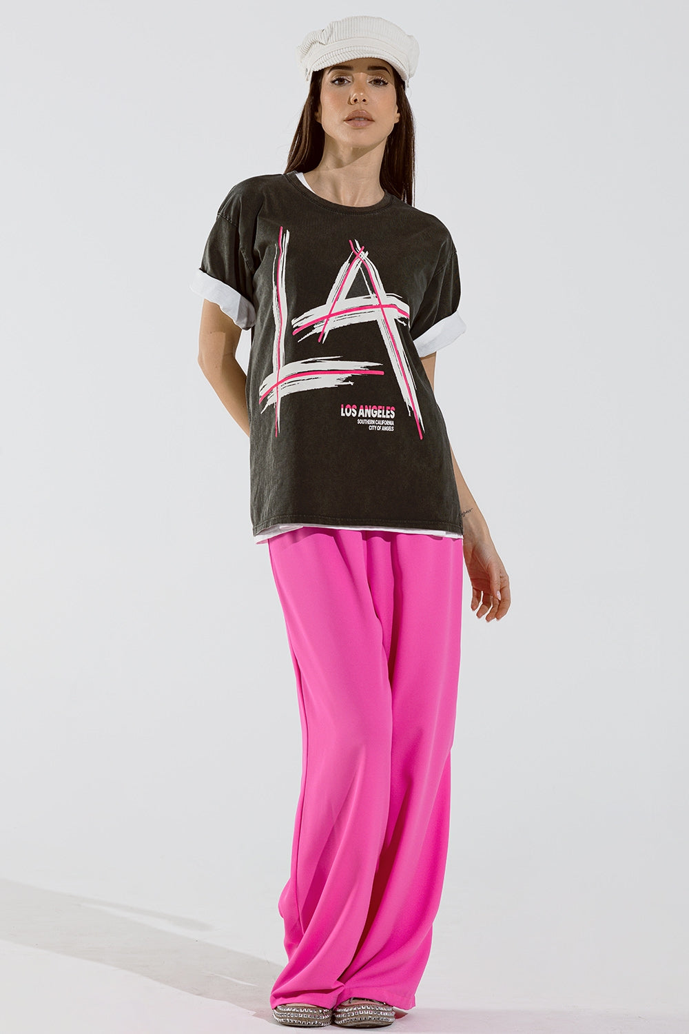 Black Relaxed T-Shirt Printed LA Los Angeles Logo