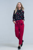 Black Shirt with Red and White Flowers