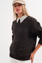 Black Sweater with Round Collar