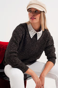 Black Sweater with Round Collar