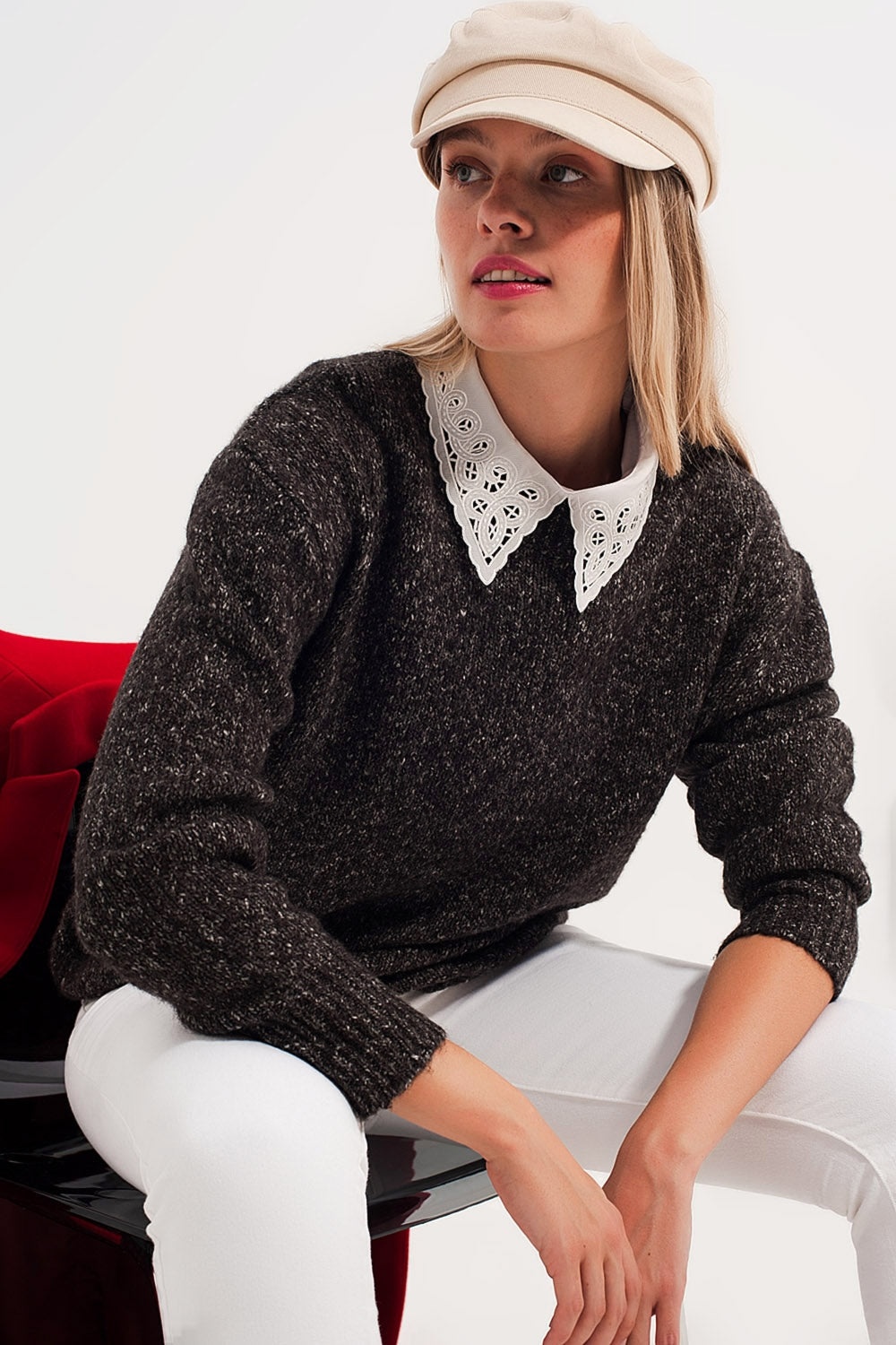 Black Sweater with Round Collar
