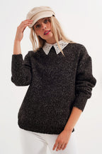 Black Sweater with Round Collar