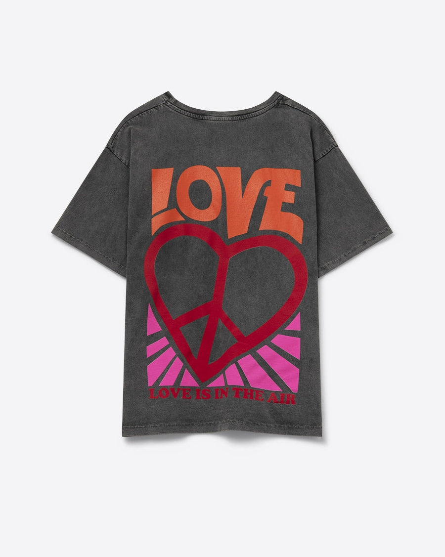 Black T-Shirt with Love Is Air and Heart with Peace Logo