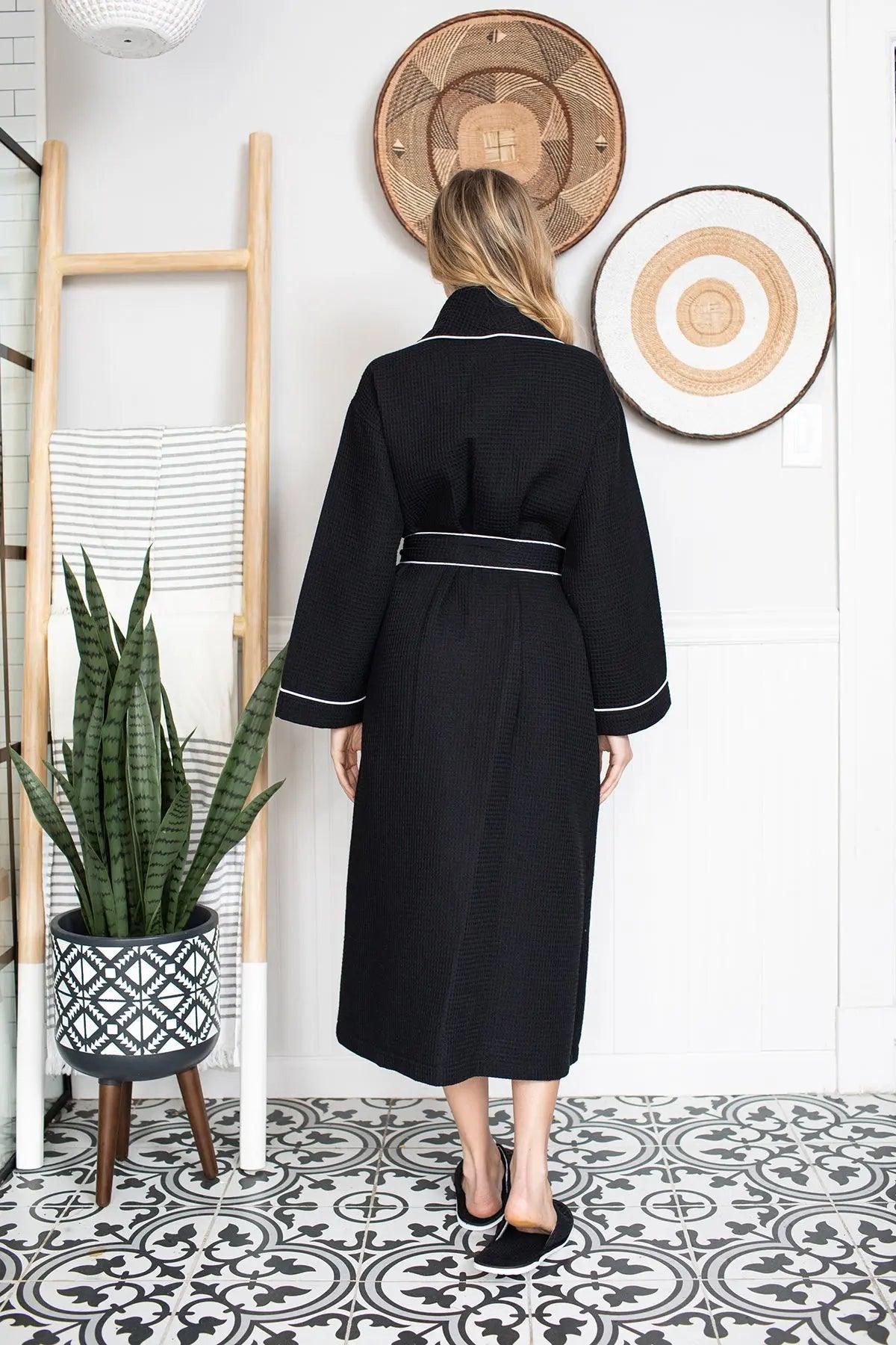 Women’s Waffle Piping Bathrobe Lightweight Spa-Style Comfort