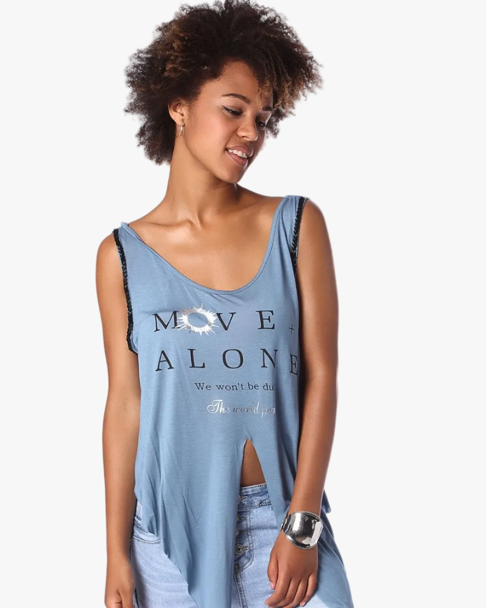 Blue Logo Tank Top with Center Split