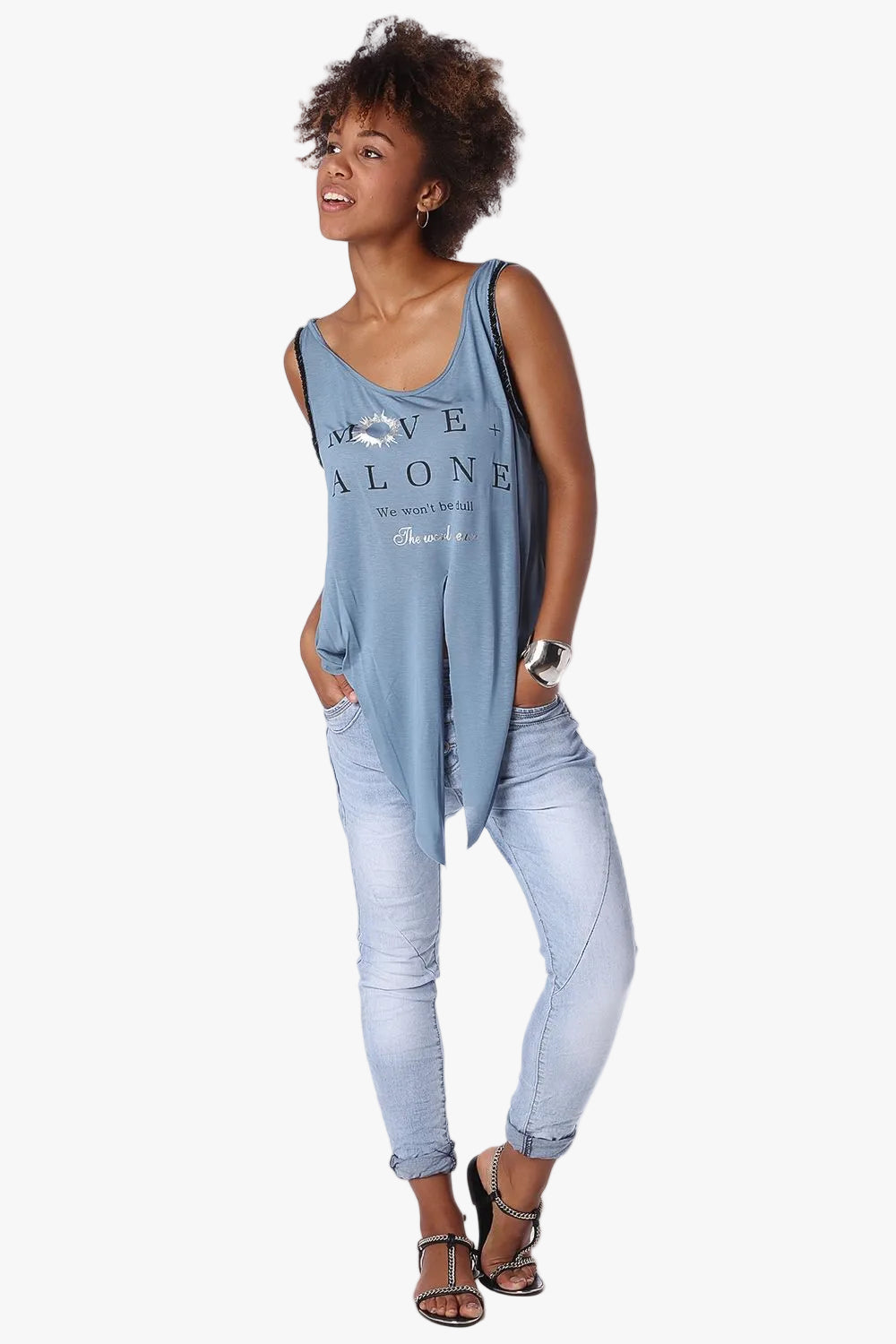 Blue Logo Tank Top with Center Split