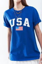 Blue Loose Long T-Shirt with USA Logo