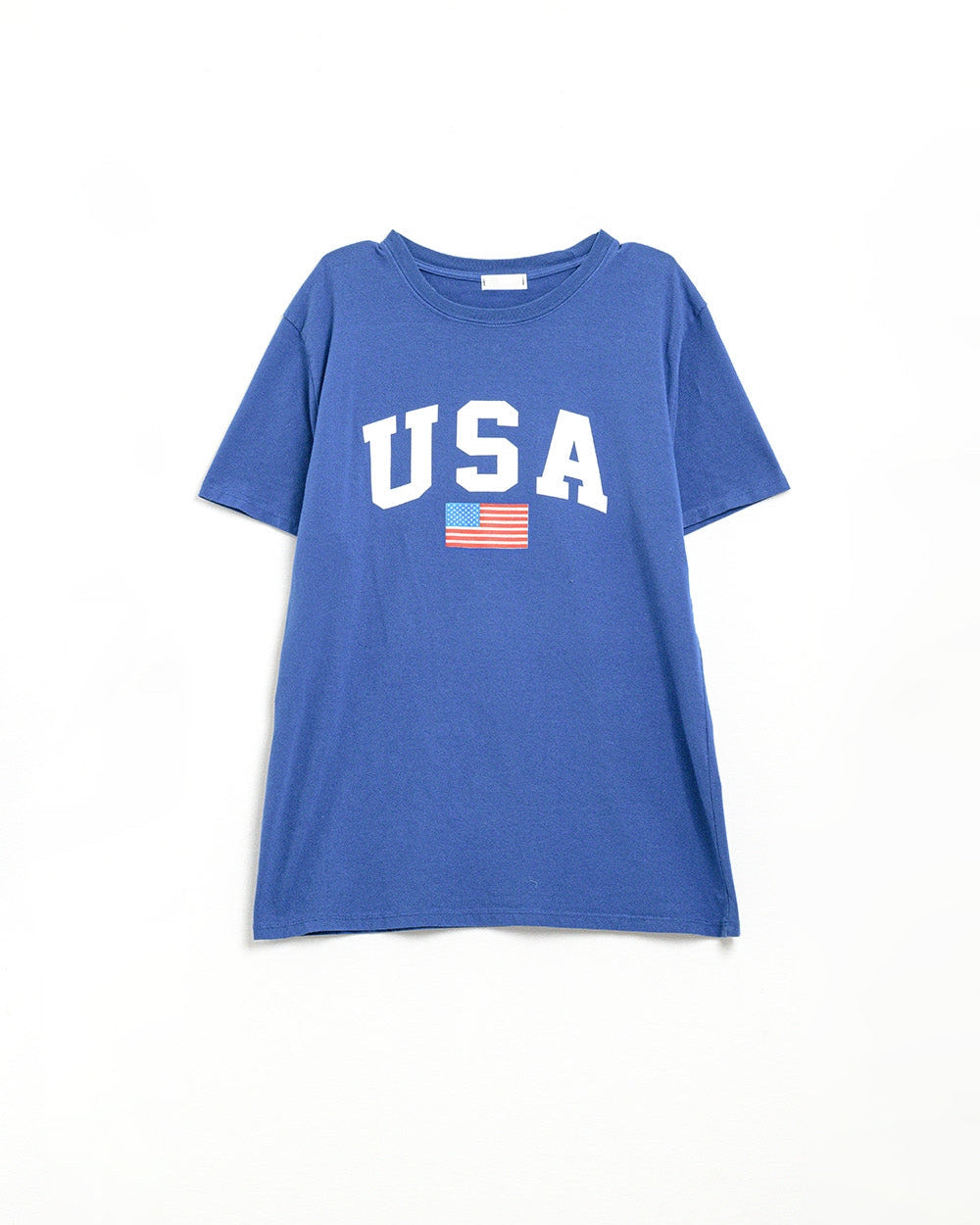 Blue Loose Long T-Shirt with USA Logo
