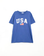 Blue Loose Long T-Shirt with USA Logo