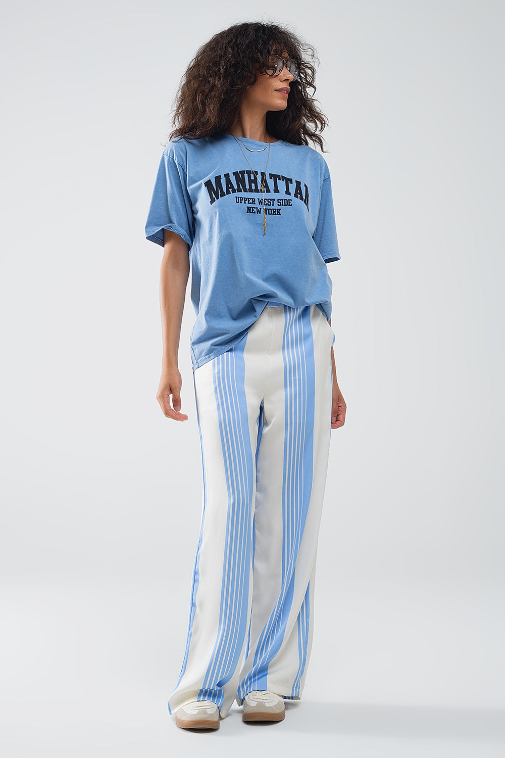 Blue Relaxed T-Shirt with Manhattan Text