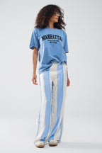 Blue Relaxed T-Shirt with Manhattan Text