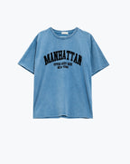 Blue Relaxed T-Shirt with Manhattan Text