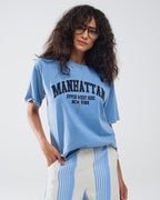 Blue Relaxed T-Shirt with Manhattan Text