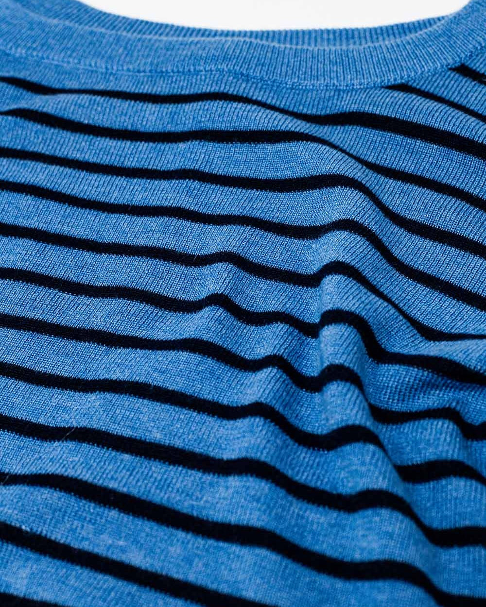 Blue Striped Fine Knit Sweater with Boat Neck