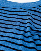 Blue Striped Fine Knit Sweater with Boat Neck