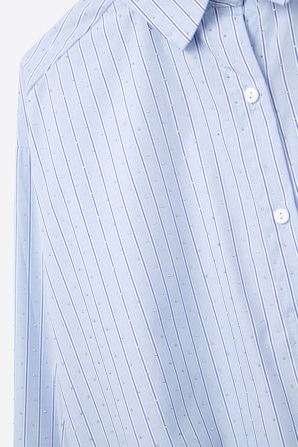 Blue Striped Poplin Shirt Embellished with Strass