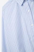 Blue Striped Poplin Shirt Embellished with Strass