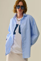 Blue Striped Poplin Shirt Embellished with Strass