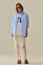 Blue Striped Poplin Shirt Embellished with Strass
