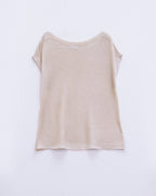 Boat Neck Ribbed Sweater with Cap Sleeves in Beige