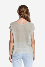 Boat Neck Ribbed Sweater with Cap Sleeves in Beige