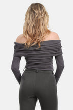 Bodycon Off Shoulder Top in Grey