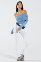 Bodycon Off Shoulder Top in Light Blue