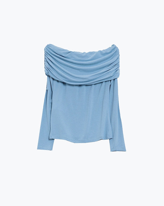 Bodycon Off Shoulder Top in Light Blue