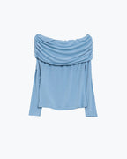 Bodycon Off Shoulder Top in Light Blue