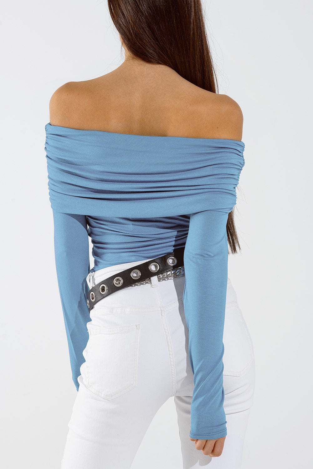 Bodycon Off Shoulder Top in Light Blue