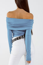 Bodycon Off Shoulder Top in Light Blue