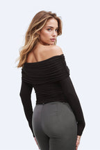 Bodycon Off Shoulder Viscose Top in Black